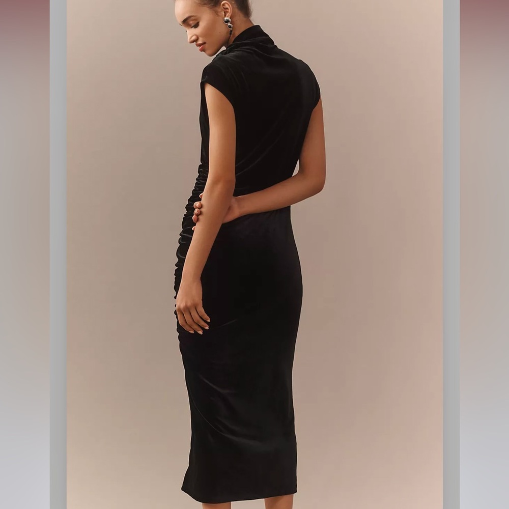 Anthropologie Maya Ruched Cowl Neck Black Velvet Dress NWT Size SP - Picture 5 of 7